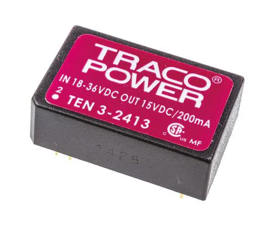63-7429-24　TRACOPOWER TEN 3 3W Isolated DC-DC Converter Through Hole, Voltage in 18 → 36 V dc, Voltage out 15V dc　TEN 3-2413