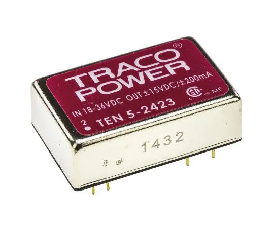 63-7472-60　TRACOPOWER TEN 5 6W Isolated DC-DC Converter Through Hole, Voltage in 18 → 36 V dc, Voltage out ±15V dc　TEN 5-2423
