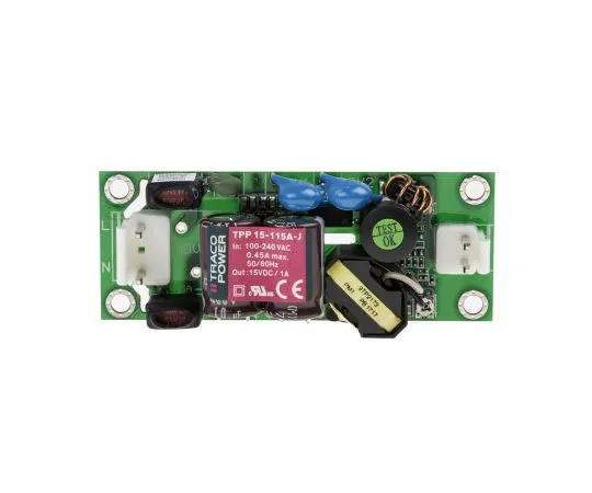 63-7380-49　TRACOPOWER 15W 1 Output Embedded Switch Mode Power Supply SMPS, 1A, 15V dc Medical Approved Open Frame　TPP 15-115A-J