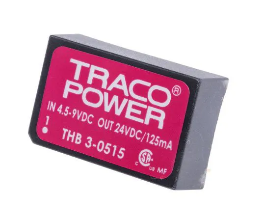 63-7357-75　TRACOPOWER THB 3 3W Isolated DC-DC Converter Through Hole, Voltage in 4.5 → 9 V dc, Voltage out 24V dc Medical　THB 3-0515