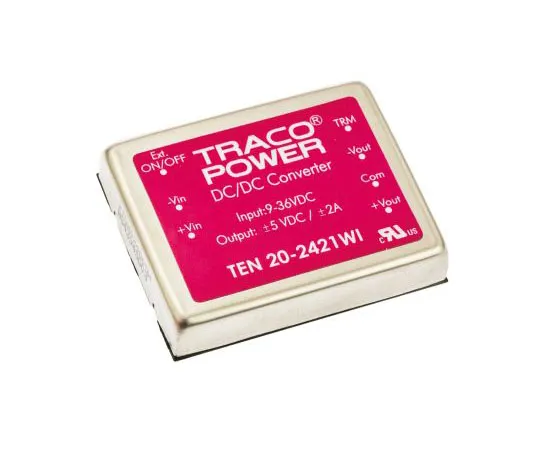 63-7537-48　TRACOPOWER TEN 20WI 20W Isolated DC-DC Converter Through Hole, Voltage in 9 → 36 V dc, Voltage out ±5V dc　TEN 20-2421WI