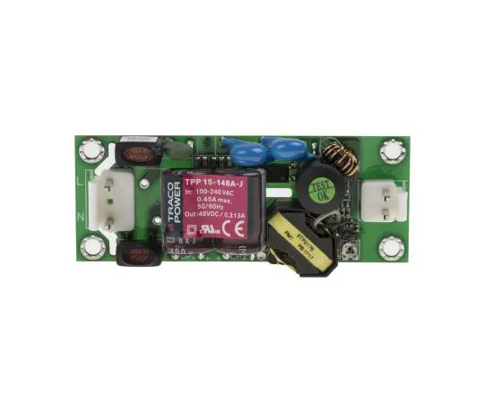63-7380-52　TRACOPOWER 15W 1 Output Embedded Switch Mode Power Supply SMPS, 0.3A, 48V dc Medical Approved Open Frame　TPP 15-148A-J