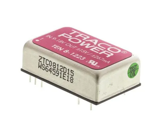 63-7537-38　TRACOPOWER TEN 8 8W Isolated DC-DC Converter Through Hole, Voltage in 9 → 18 V dc, Voltage out ±15V dc　TEN 8-1223