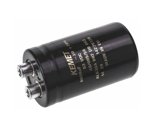 63-7516-61　KEMET 6800μF 63V dc Aluminium Electrolytic Capacitor, Chassis Mount 36 x 62mm +85°C 36mm 62mm　ALS30A682DB063