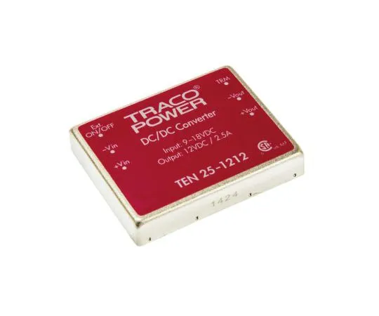 63-7544-31　TRACOPOWER TEN 25 25 W, 30 W Isolated DC-DC Converter Through Hole, Voltage in 9 → 18 V dc, Voltage out 12V dc　TEN 25-1212