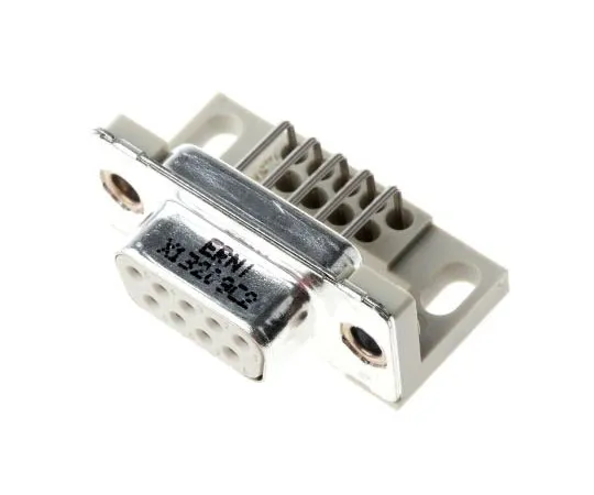 63-7454-88　ERNI TMC Series, 9 Way Right Angle Through Hole PCB D-sub Connector Socket, 2.84mm Pitch, with Guide Frame　3644