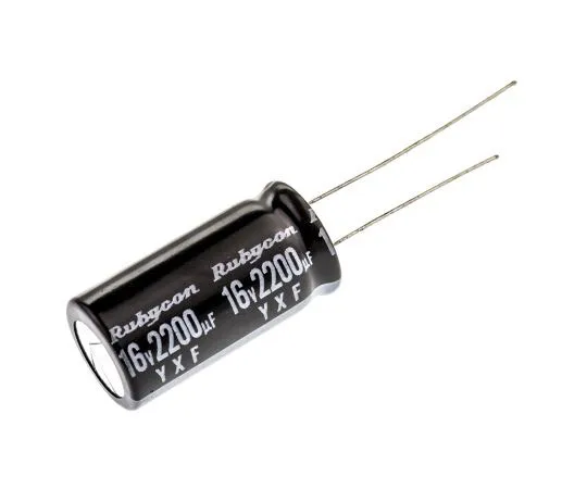63-7433-32　Rubycon 2200μF 16V dc Aluminium Electrolytic Capacitor, Through Hole 12.5 (Dia.) x 25mm +105°C 12.5mm 5mm　16YXF2200M12.5X25