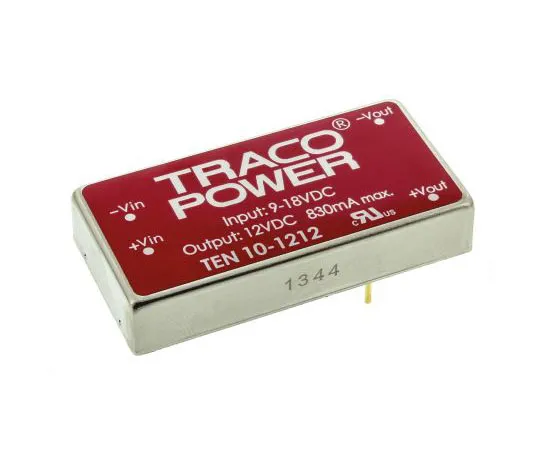 63-7443-22　TRACOPOWER TEN 10 10W Isolated DC-DC Converter Through Hole, Voltage in 9 → 18 V dc, Voltage out 12V dc　TEN 10-1212