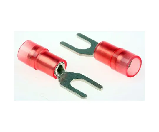 63-7459-82　RS PRO Insulated Crimp Spade Connector, 0.5mm² to 1.5mm², 22AWG to 16AWG, M4 (#8) Stud Size Nylon, Red　267-3694