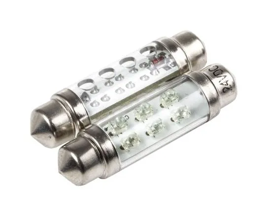 63-7356-90　LED Car Bulb 10.5 (dia) x 43 (h) mm 43 mm Green 24 V dc 12 mA 10.5mm 9 lm　LE-0603-04G