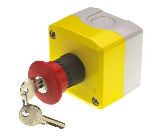 63-7493-23　Schneider Electric Harmony, Red/Yellow/Grey, Key Reset 40mm Mushroom Head Emergency Button　XALK188G