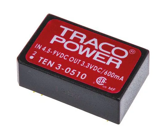 63-7454-37　TRACOPOWER TEN 3 3W Isolated DC-DC Converter Through Hole, Voltage in 4.5 → 9 V dc, Voltage out 3.3V dc　TEN3-0510