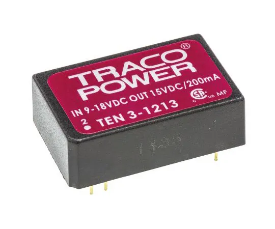 63-7429-15　TRACOPOWER TEN 3 3W Isolated DC-DC Converter Through Hole, Voltage in 9 → 18 V dc, Voltage out 15V dc　TEN 3-1213