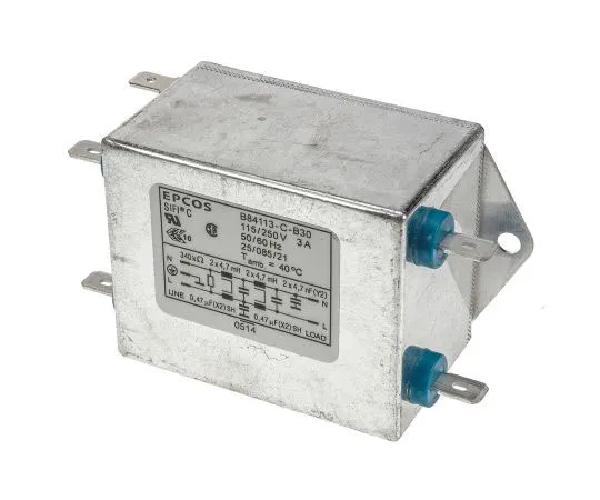 63-7427-24　EPCOS B84113C Series 3A 250 V ac 50 → 60Hz Chassis Mount RFI Filter, with Tab Terminals, Single Phase　B84113C0000B030
