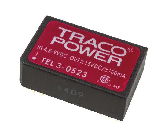 63-7524-57　TRACOPOWER TEL 3 3W Isolated DC-DC Converter Through Hole, Voltage in 4.5 → 9 V dc, Voltage out ±15V dc　TEL 3-0523