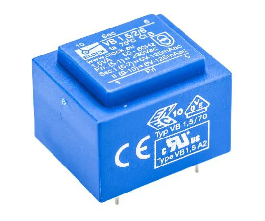 63-7500-70　6V ac 2 Output Through Hole PCB Transformer, 1.5VA　VB 1.5/2/6