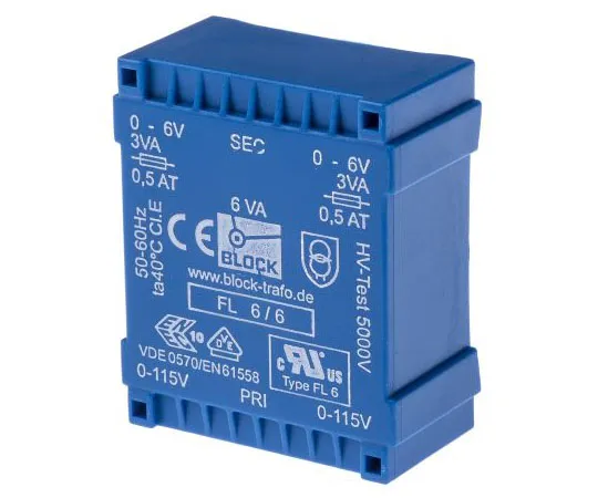 63-7420-08　6V ac 2 Output Through Hole PCB Transformer, 6VA　FL 6/6