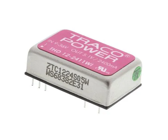 63-7358-10　TRACOPOWER THD 12WI 12W Isolated DC-DC Converter Through Hole, Voltage in 9 → 36 V dc, Voltage out 5V dc　THD 12-2411WI