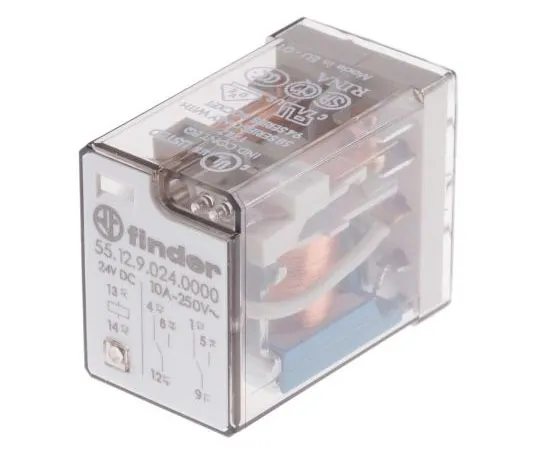 63-7450-11　Finder55 Series DPDT Non-Latching Relay PCB Mount, 24V dc Coil, 10A　55.12.9.024.0000