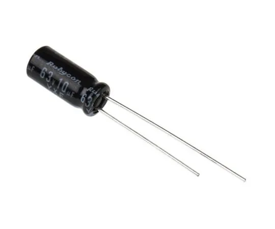63-7415-88　Rubycon 10μF 63V dc Aluminium Electrolytic Capacitor, Through Hole 5 (Dia.) x 11mm +105°C 5mm 2mm　63YXF10M5X11