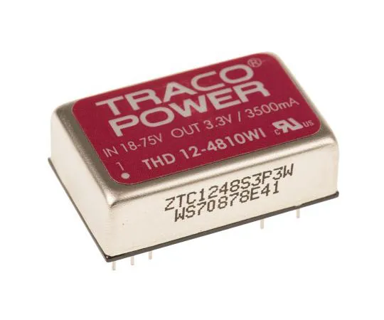 63-7358-13　TRACOPOWER THD 12WI 12W Isolated DC-DC Converter Through Hole, Voltage in 18 → 75 V dc, Voltage out 3.3V dc　THD 12-4810WI