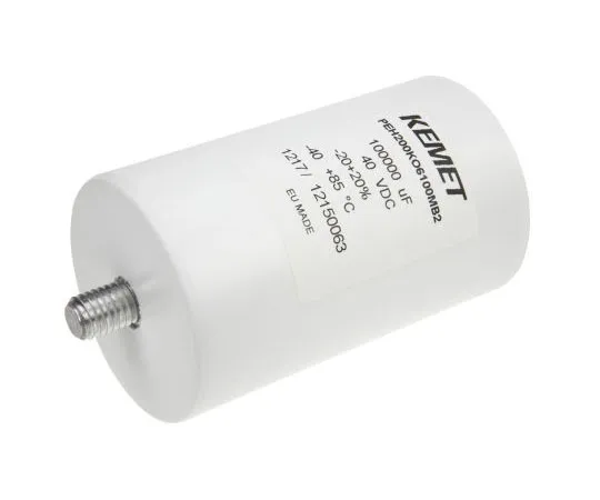 63-7541-21　KEMET 0.1F 40V dc Aluminium Electrolytic Capacitor, Stud Mount 66.6 x 109.2mm +85°C 66.6mm 109.2mm　PEH200KO6100MB2