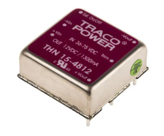 63-7357-90　TRACOPOWER THN 15 15W Isolated DC-DC Converter Through Hole, Voltage in 36 → 75 V dc, Voltage out 12V dc　THN 15-4812