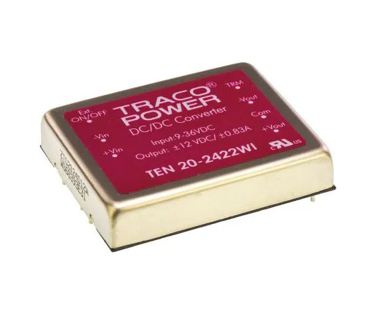 63-7537-51　TRACOPOWER TEN 20WI 20W Isolated DC-DC Converter Through Hole, Voltage in 9 → 36 V dc, Voltage out ±12V dc　TEN 20-2422WI