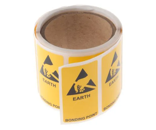 63-7508-37　RS PRO Black/Yellow Vinyl ESD Label, Earth Bonding Point-Text 300 mm x 150mm　364-3622