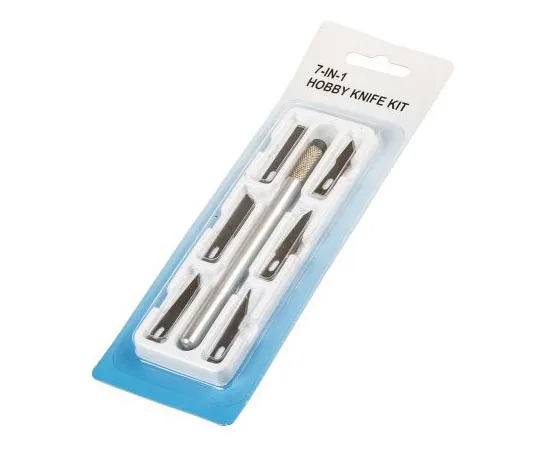 63-7516-11　Craft Knife Set With 6 Blades, Square; Flat; Rounded; Diagonal and 1 Handles Aluminium　381-4868