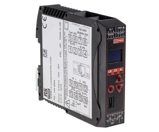 63-7374-34　RS PRO DIN Rail PID Temperature Controller, 22.5 x 110mm 3 Input, 2 Output Changeover Relay, Relay, 100 → 240 V　144-8684