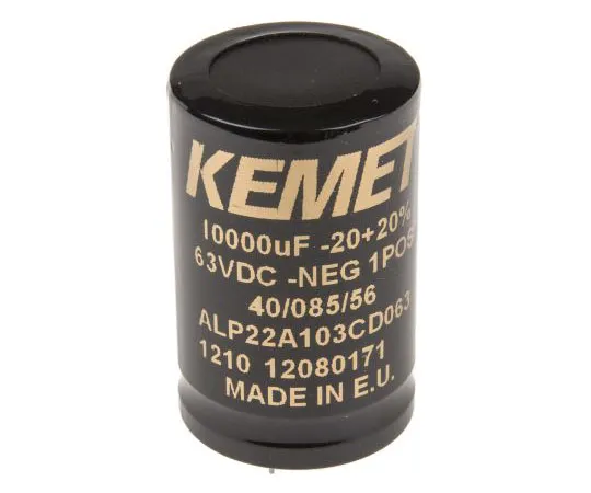 63-7434-91　KEMET 10000μF 63V dc Aluminium Electrolytic Capacitor, Through Hole 35 x 55mm +85°C 35mm 55mm　ALP22A103CD063