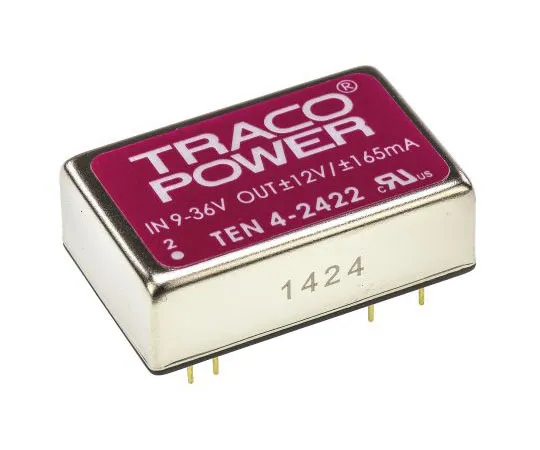 63-7500-94　TRACOPOWER TEN 4 4W Isolated DC-DC Converter Through Hole, Voltage in 9 → 36 V dc, Voltage out ±12V dc　TEN 4-2422