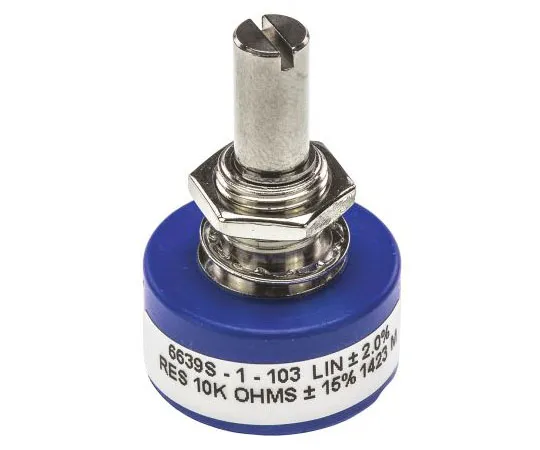 63-7387-45　Bourns 1 Gang Continuous Turn Rotary Conductive Plastic Potentiometer with a 6.35 mm Dia. Shaft, 10kΩ, ±15%, 1W, Linear　6639S-1-103