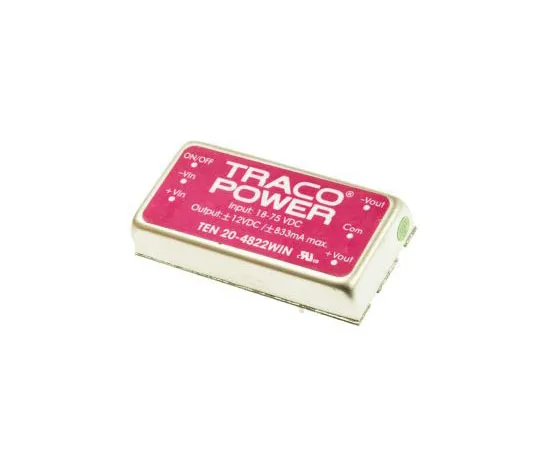 63-7357-89　TRACOPOWER TEN 20WIN 20W Isolated DC-DC Converter Through Hole, Voltage in 18 → 75 V dc, Voltage out ±12V dc　TEN 20-4822WIN