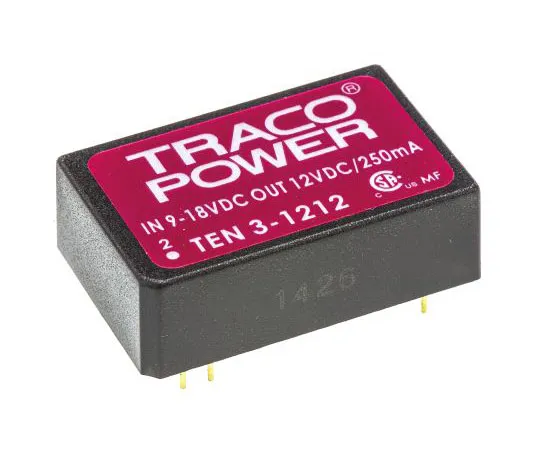 63-7429-14　TRACOPOWER TEN 3 3W Isolated DC-DC Converter Through Hole, Voltage in 9 → 18 V dc, Voltage out 12V dc　TEN 3-1212