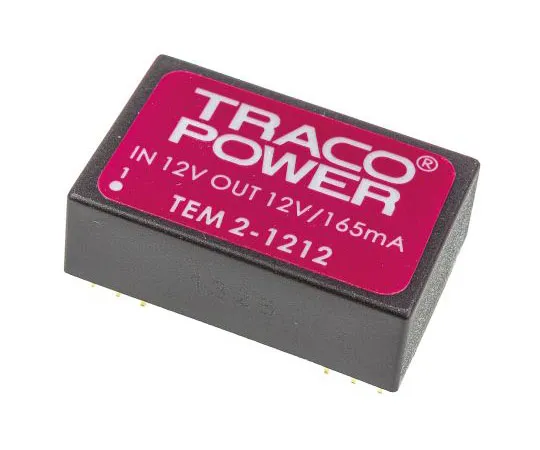 63-7379-75　TRACOPOWER TEM 2 2W Isolated DC-DC Converter Through Hole, Voltage in 10.8 → 13.2 V dc, Voltage out 12V dc　TEM 2-1212