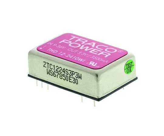 63-7357-85　TRACOPOWER THD 12WI 12W Isolated DC-DC Converter Through Hole, Voltage in 9 → 36 V dc, Voltage out 3.3V dc　THD 12-2410WI