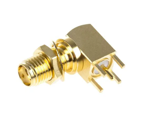 63-7416-77　Telegartner Right Angle 50Ω Through Hole Bulkhead Fitting SMA Connector, Solder Termination　J01151A0201