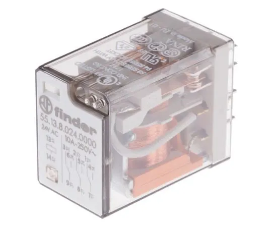 63-7450-13　Finder55 Series 3PDT Non-Latching Relay PCB Mount, 24V ac Coil, 10A　55.13.8.024.0000