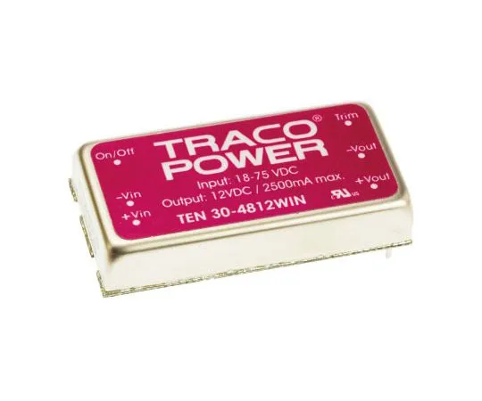 63-7358-34　TRACOPOWER TEN 30WIN 30W Isolated DC-DC Converter Through Hole, Voltage in 18 → 75 V dc, Voltage out 12V dc　TEN 30-4812WIN