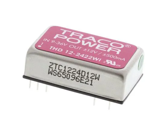 63-7358-06　TRACOPOWER THD 12WI 12W Isolated DC-DC Converter Through Hole, Voltage in 9 → 36 V dc, Voltage out ±12V dc　THD 12-2422WI