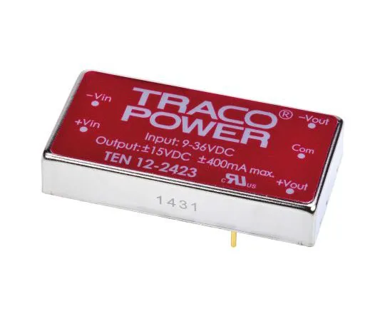 63-7524-80　TRACOPOWER TEN 12 12W Isolated DC-DC Converter Through Hole, Voltage in 9 → 36 V dc, Voltage out ±15V dc　TEN 12-2423