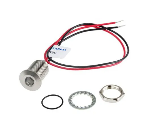 63-7371-29　RS PRO Blue EMC Panel LED, 1.8 → 3.3 V dc, 10mm Mounting Hole Size, Lead Wires Termination, IP67　139-3374