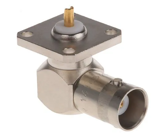 63-7475-24　Radiall Right Angle 50Ω Flange Mount Bulkhead Fitting BNC Connector, jack, Nickel, Solder Termination　R141654000