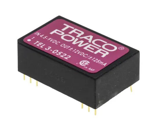 63-7524-55　TRACOPOWER TEL 3 3W Isolated DC-DC Converter Through Hole, Voltage in 4.5 → 9 V dc, Voltage out ±12V dc　TEL 3-0522