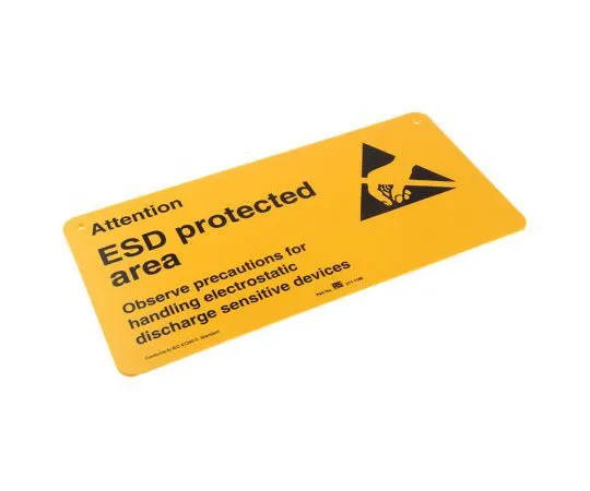 63-7425-18　RS PRO Yellow Rigid Plastic ESD Poster, Attention! Esd Protected Area-Text 300 mm x 150mm　211-1196