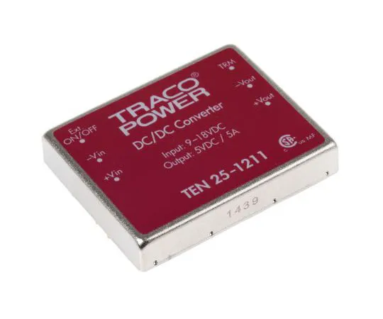63-7544-29　TRACOPOWER TEN 25 25 W, 30 W Isolated DC-DC Converter Through Hole, Voltage in 9 → 18 V dc, Voltage out 5V dc　TEN 25-1211