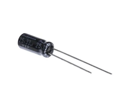 63-7415-99　Rubycon 33μF 25V dc Aluminium Electrolytic Capacitor, Through Hole 5 (Dia.) x 11mm +105°C 5mm 2mm　25YXF33M5X11