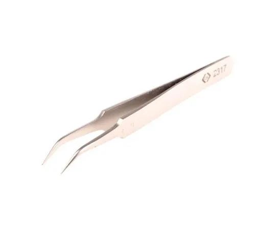 63-7386-50　CK 105 mm, Anti-Magnetic Stainless Steel, Bent; Fine, Anti-Acid Tweezers　T2317
